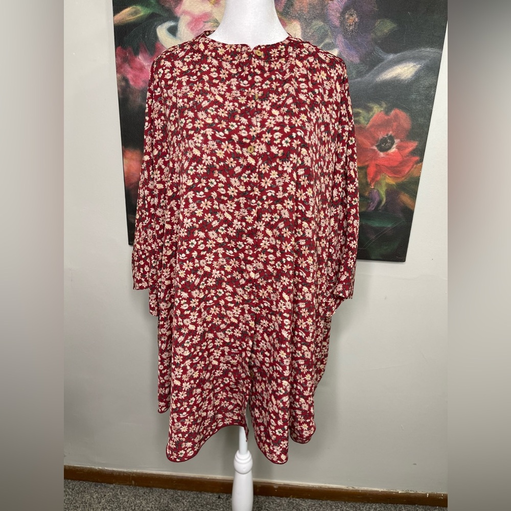 Natural Life NWOT Red Floral Print Tunic One Size Bohemian